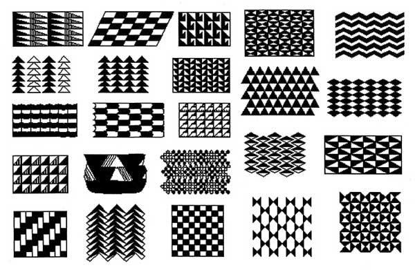 Образцы 23-х антисимметричных групп узоров неолитического орнаментального искусства