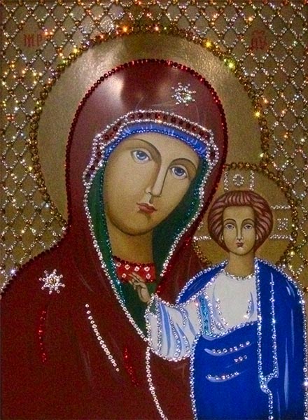 Казанская икона Божией Матери декорированная стразами